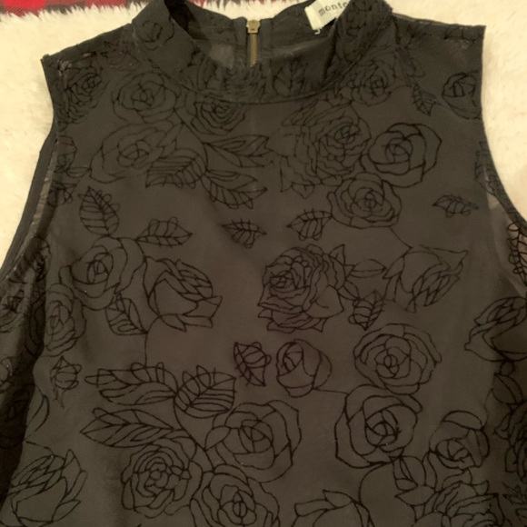 Sheer, black, rose flower detailed, tassel top - Picture 3 of 3